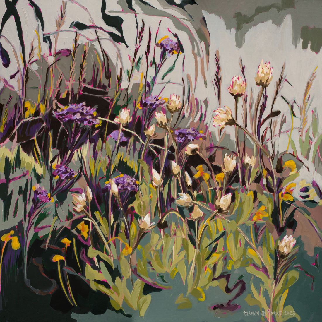 Mauve Powderpuff and Everlastings
